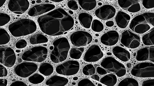 Abstract black and white visual of interconnected bubble structures  