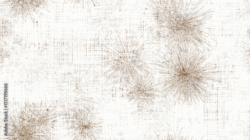 Textured canvas with abstract golden dandelion pattern on white  