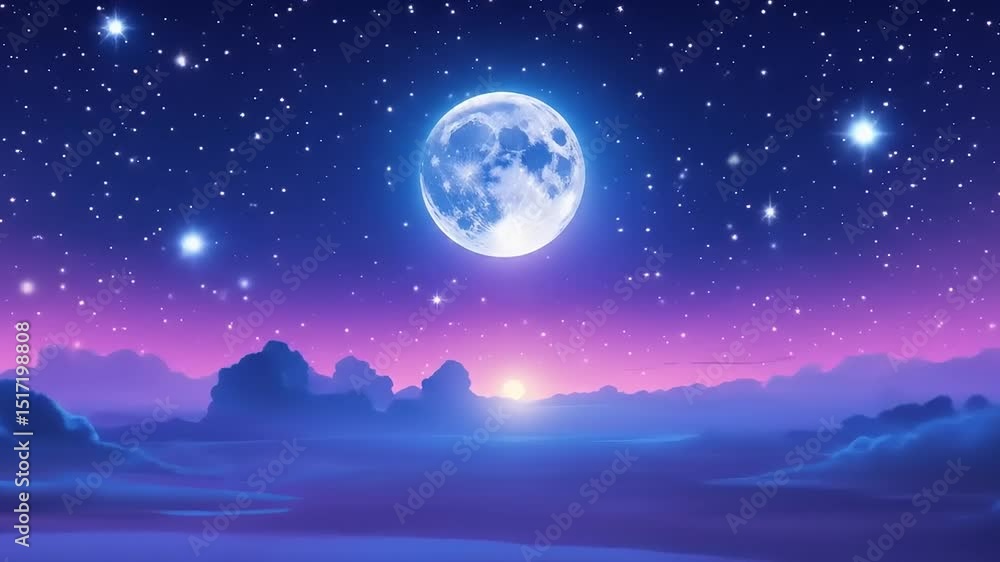 Magical Night Sky with Full Moon, and Stars. Magical Night Sky with Full Moon, and Stars.