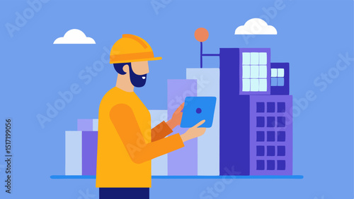 Construction Progress Monitoring A construction manager using a tablet to compare a physical building site against an AR model ensuring adherence to design specifications and