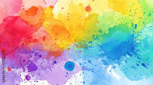 Abstract watercolor with vibrant rainbow gradients and fluid splashes, expressing creative freedom and dynamic energy