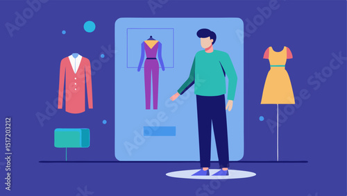 Custom Fashion Styling A user interacting with a virtual fitting room that uses augmented reality to suggest outfits based on the users body type style and occasion.