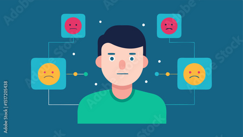 Interactive Emotion Chart A user interacting with a digital device that displays a facial expression chart with various emotions highlighted as the AI detects changes in their
