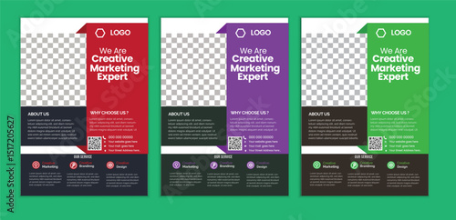 a bundle of 3 templates business flyer design, in blue color, and modern design,marketing,business proposal, promotion, advertise, publication and editable vector template designe