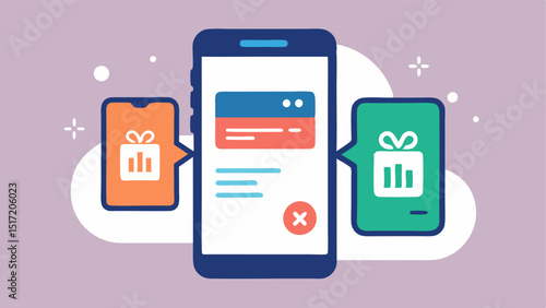 Coupon Sharing Two smartphones side by side one showing a coupon code being sent through a messaging app and the other receiving it.