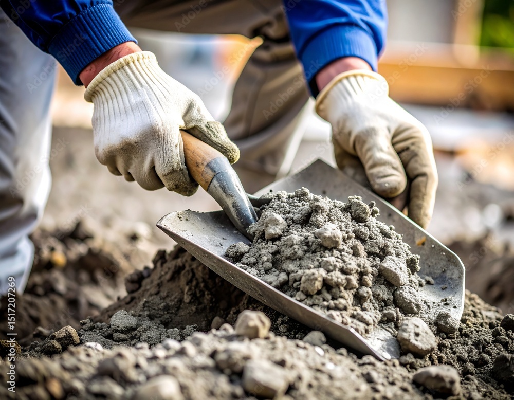 Obraz premium Hombre trabajador con pala y guantes