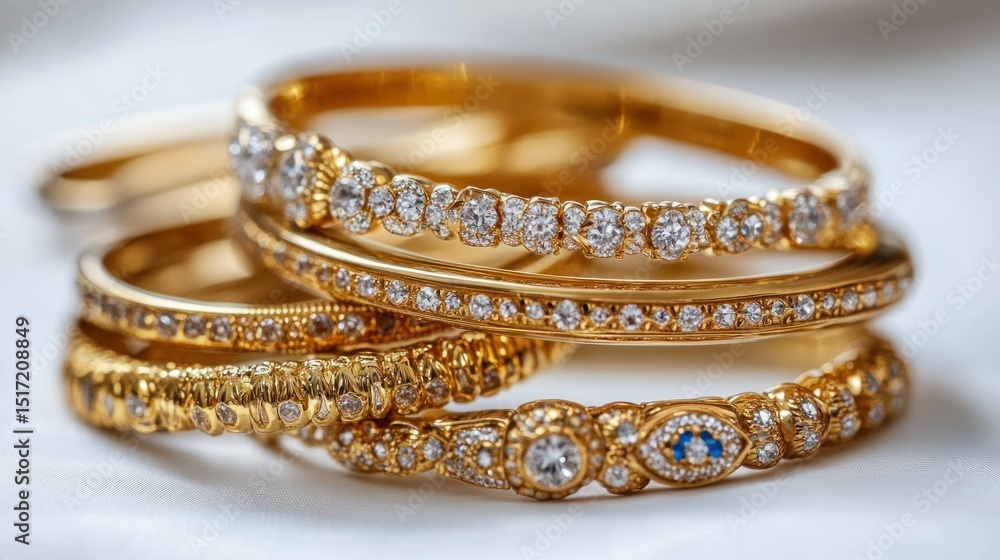 Stacked gold bracelets with diamonds Stacked gold bracelets with diamonds
