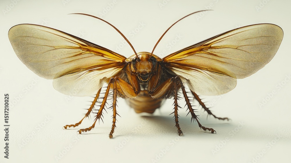 Obraz premium Large insect, front view, wings outstretched, white background