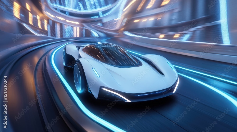 Fototapeta premium Futuristic vehicle in a dynamic tunnel.