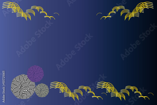 青の金のウェーブラインが入った和風背景　グラフィック素材 