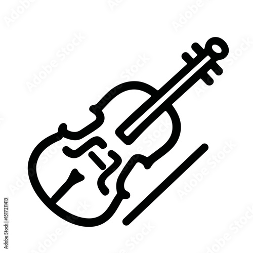 Simple Line Drawing Violin Instrument with Bow Musical Outline Icon