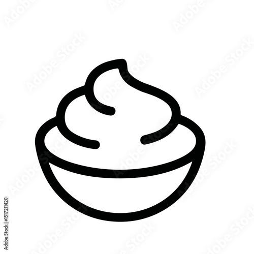 Outline Simple Minimalist Whipped Cream Bowl Line Art Food Icon