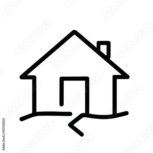 Simple Outline Handdrawn House Damaged Earthquake Icon Representation