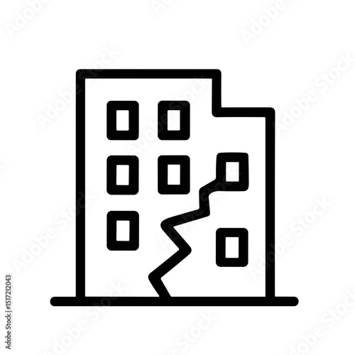Simple Lineart Earthquake Damaged Building Structure Outline Stroke Icon