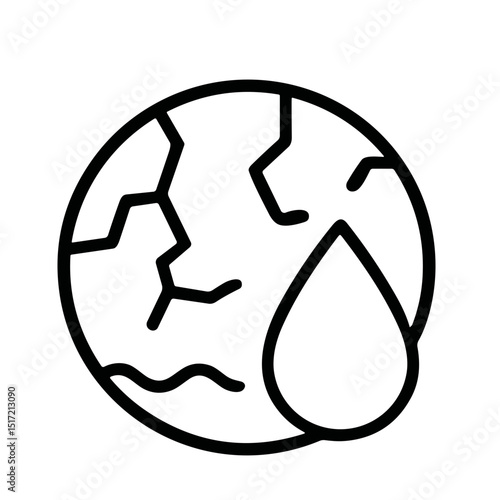 Minimalist Outline Globe with Crack and Water Drop Icon Illustration