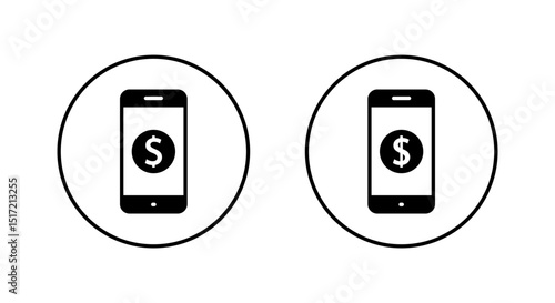 Dollar, USD currency on phone icon on circle line