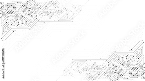 Ai circuit board technology connected lines isolated on transparent background. Computer motherboard, chip, processor, and semiconductor. Central computer processors CPU concept.