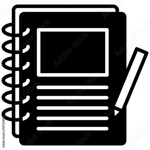 Journal Entry mini illustration glyph icon, use for research and development, education, industry, UI, UX kit, app and web development, digital or print.