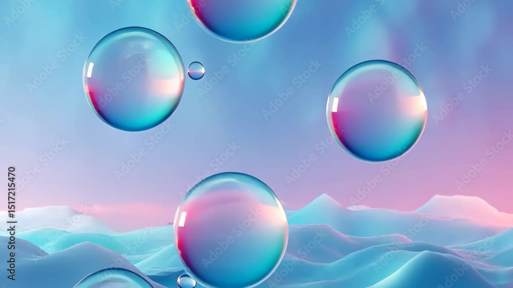 ファンタジー水面背景に浮かぶ球体 透明感のある光の描写 波状のテクスチャとグラデーションカラー ファンタジー水面背景に浮かぶ球体 透明感のある光の描写 波状のテクスチャとグラデーションカラー