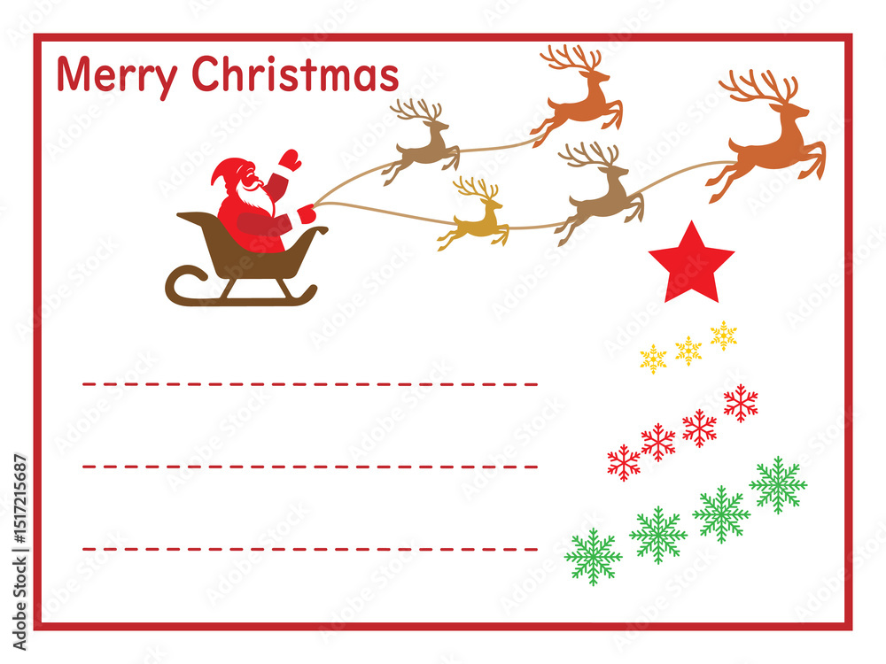 Fototapeta premium クリスマス■サンタクロース&トナカイ&ツリーのメッセージカード■クリスマスカード