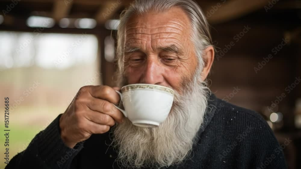 Old man enjoying a cup of tea senior lifestyle and relaxation 4k video Old man enjoying a cup of tea senior lifestyle and relaxation 4k video