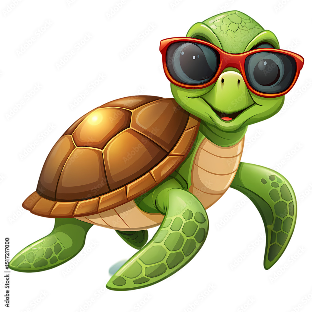 Fototapeta premium Cool Turtle in Sunglasses isolated on transparent baackground