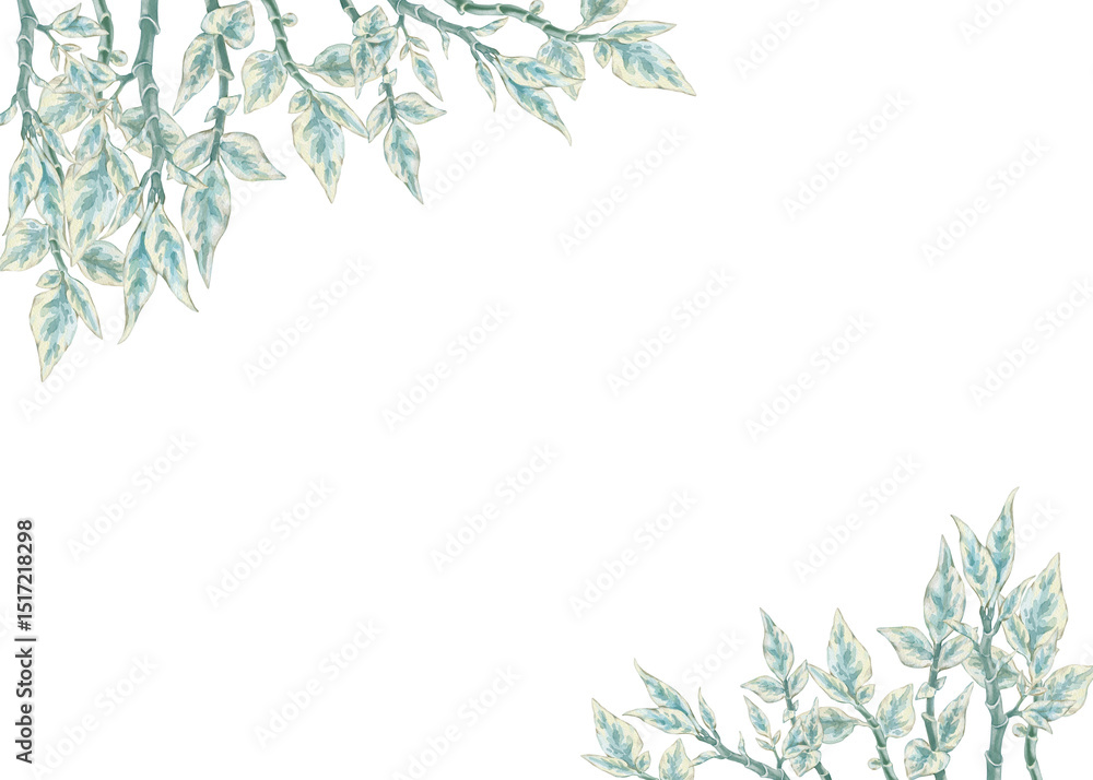 Top and down corner frame with blue pedilanthus branches. Watercolor floral frame. Perfect for wedding invitations, botanical prints, romantic greeting cards. Design for site, web article or post Top and down corner frame with blue pedilanthus branches. Watercolor floral frame. Perfect for wedding invitations, botanical prints, romantic greeting cards. Design for site, web article or post
