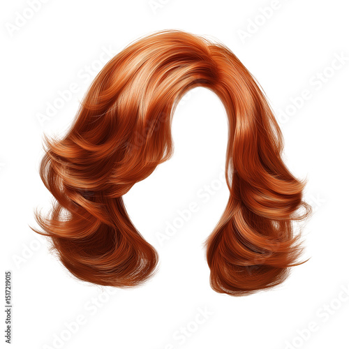 Wavy auburn hair wig isolated on white background