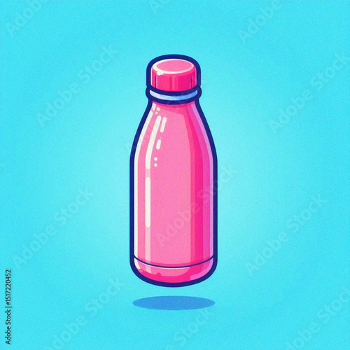 Pink stainless drink bottle isolated with blue solid background. A single stainless drink bottle pink color isolated with blue solid background.