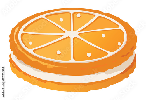 Orange Citrus Biscuit Cake with Fruit - Vector Illustration