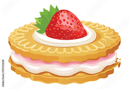 Strawberry Layered Biscuit Cake Dessert - Vector Illustration
