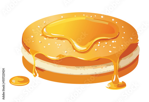 Golden Pancake Stack with Honey Drizzle - Vector Illustration