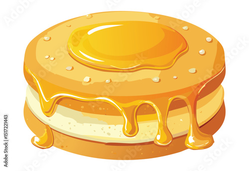 Golden Biscuit Cake with Honey Drizzle - Vector Illustration