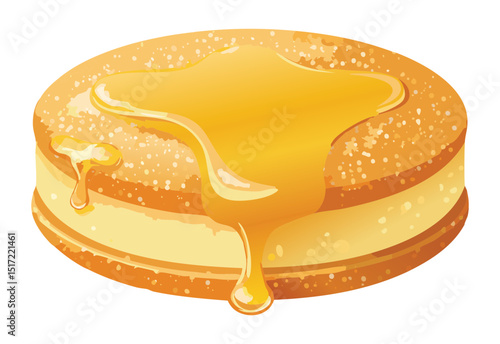 Golden Biscuit Cake with Honey Drizzle - Vector Illustration