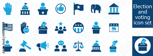 Election and voting icon set. democracy, vote, government, voting, campaign, political, voter, ballot, candidate and president icons.