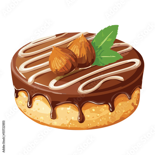 Chocolate Biscuit Cake with Hazelnut Topping - Vector Illustration