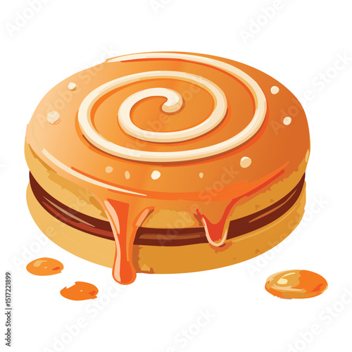 Orange Biscuit Cake with Spiral Icing - Vector Illustration