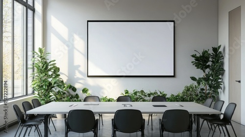 mock up tv screen in meeting room interior background