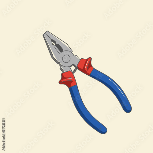 Detailed Illustration of Combination Pliers with Red and Blue Handles