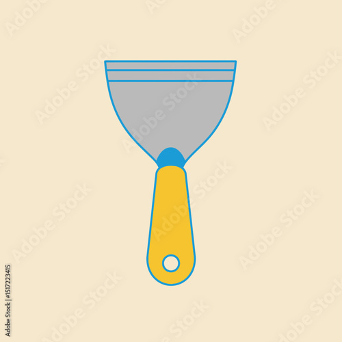 Illustrated Putty Knife with Yellow Handle and Blue Outline