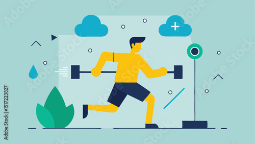 Adaptive Training A dynamic image showing a users workout routine being modified in realtime by AI based on their fatigue level with visual elements like sweat drops and reduced