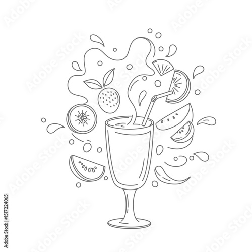 Vibrant Fruit Smoothie in a Glass with Flying Fruit Pieces