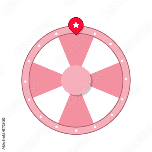 Pink Prize Wheel or Wheel of Fortune with Star Pointer. Vector design elements.
