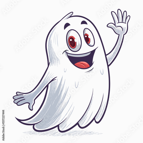 Create a vector illustration of a friendly, cartoon ghost with bold, wavy outlines.  The ghost should have a cheerful expression.
