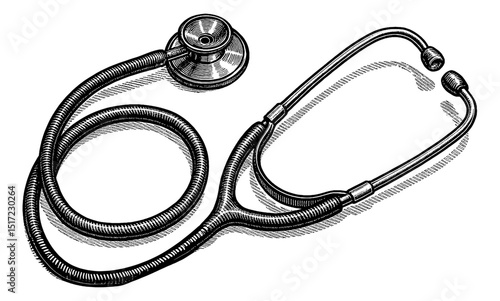 Detailed Engraving Illustration of a Classic Stethoscope for Medical Use