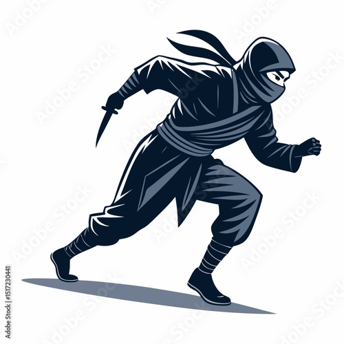 Design a bold, vector illustration of a stealthy ninja ghost, emphasizing strong black outlines and a spooky, yet dynamic pose.