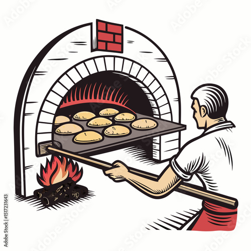 Create a bold, vector illustration of a traditional Arabic flatbread oven, emphasizing its robust structure and rustic details.