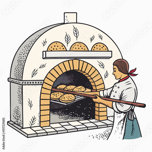 Create a bold, vector illustration of a traditional Arabic flatbread oven, emphasizing its robust structure and texture.