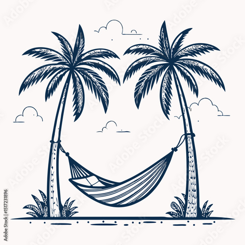 Create a vector illustration of a bold-stroke hammock, suggesting relaxation and leisure.  Include vibrant, summery colors.