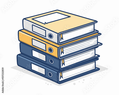 Create a bold, vector illustration of a neatly stacked pile of office folders, emphasizing clean lines and strong strokes.